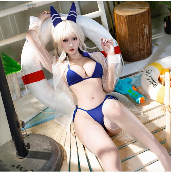 FEE ET MOI - Goddess of Victory Sheer Bikini Set (White - Blue) FEE ET MOI - Goddess of Victory Sheer Bikini Set (White - Blue)
